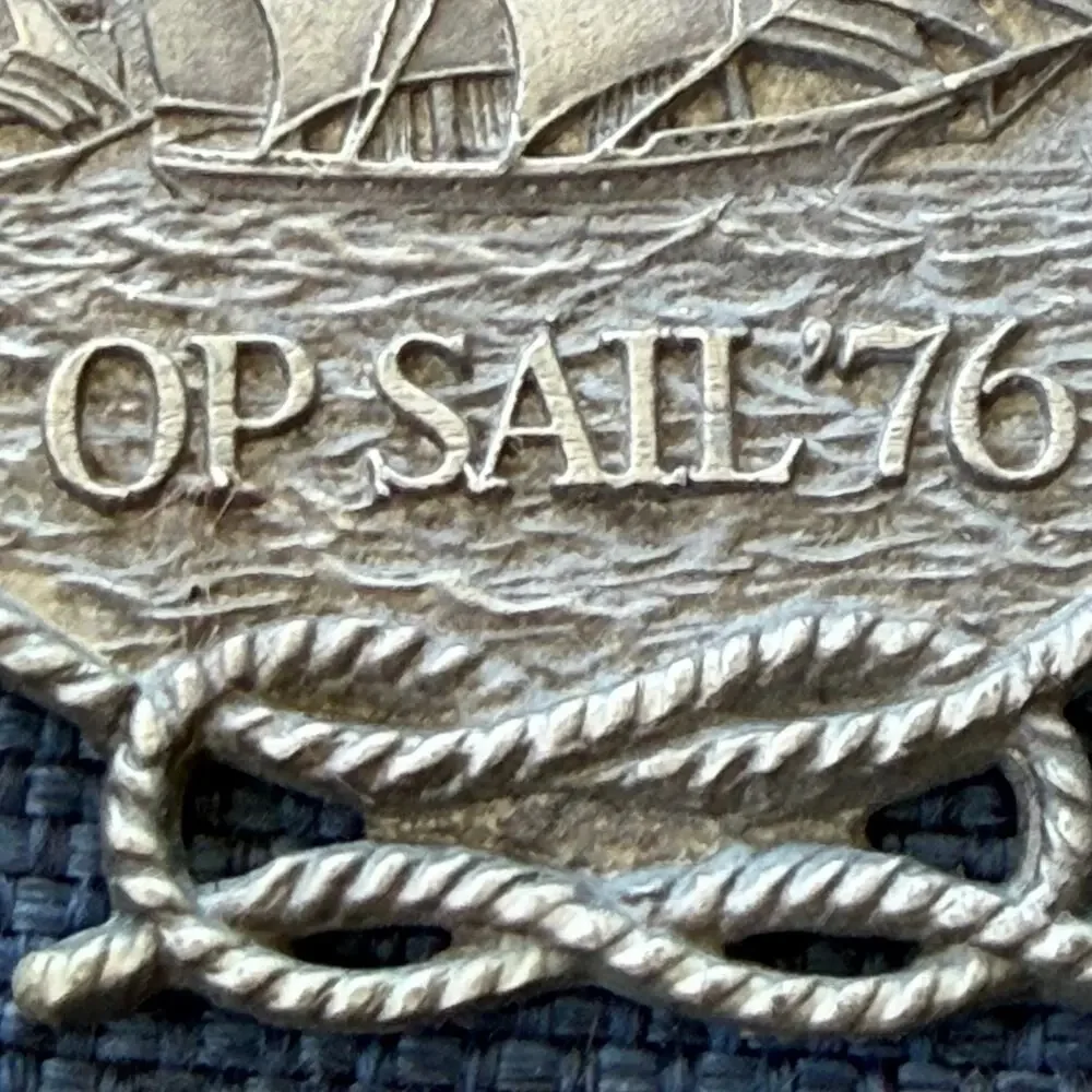 OP Sail '76 Clipper Ship Pewter Keychain Medallion Key Ring Sailing Sailboat